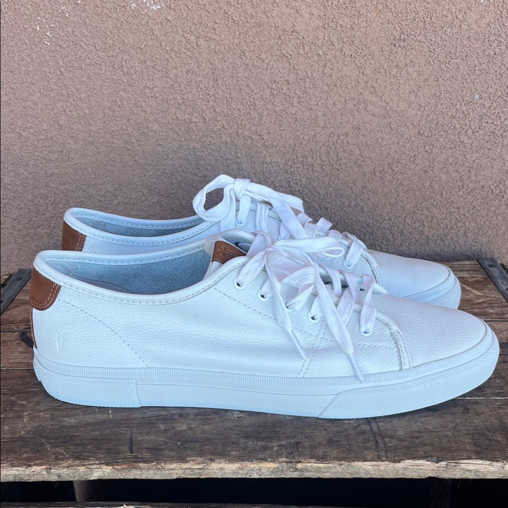Frye Gia White leather Low-Top Sneakers with Brown Accents
